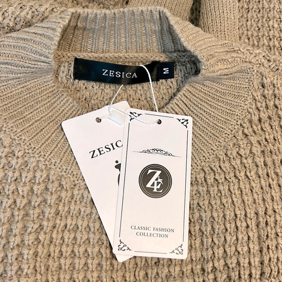 NWT Cozy Waffle Knit Crewneck Sweater Dress with Belt Tan Size Medium - Picture 10 of 15